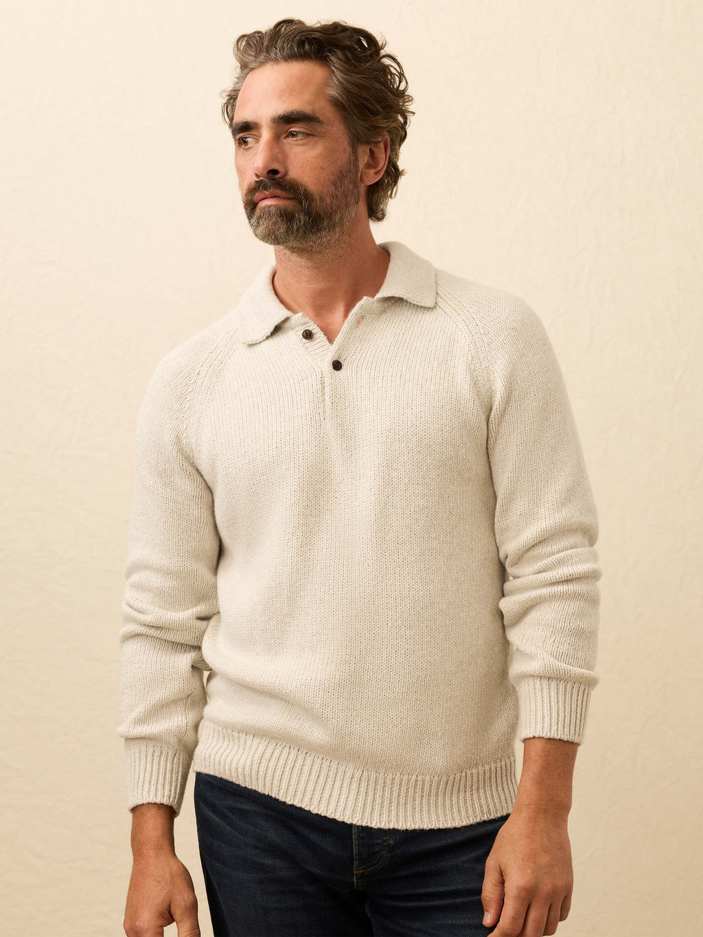 Heirloom Long-Sleeve Sweater Polo - Heather Grey
