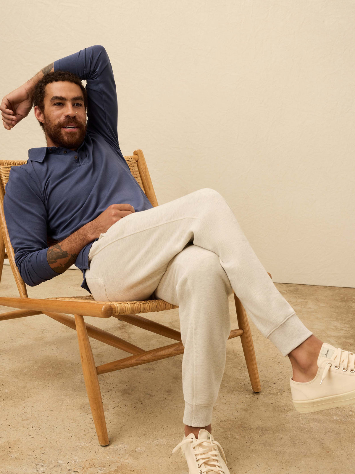 Long-Sleeve Twill Knit Polo - Blue Nights