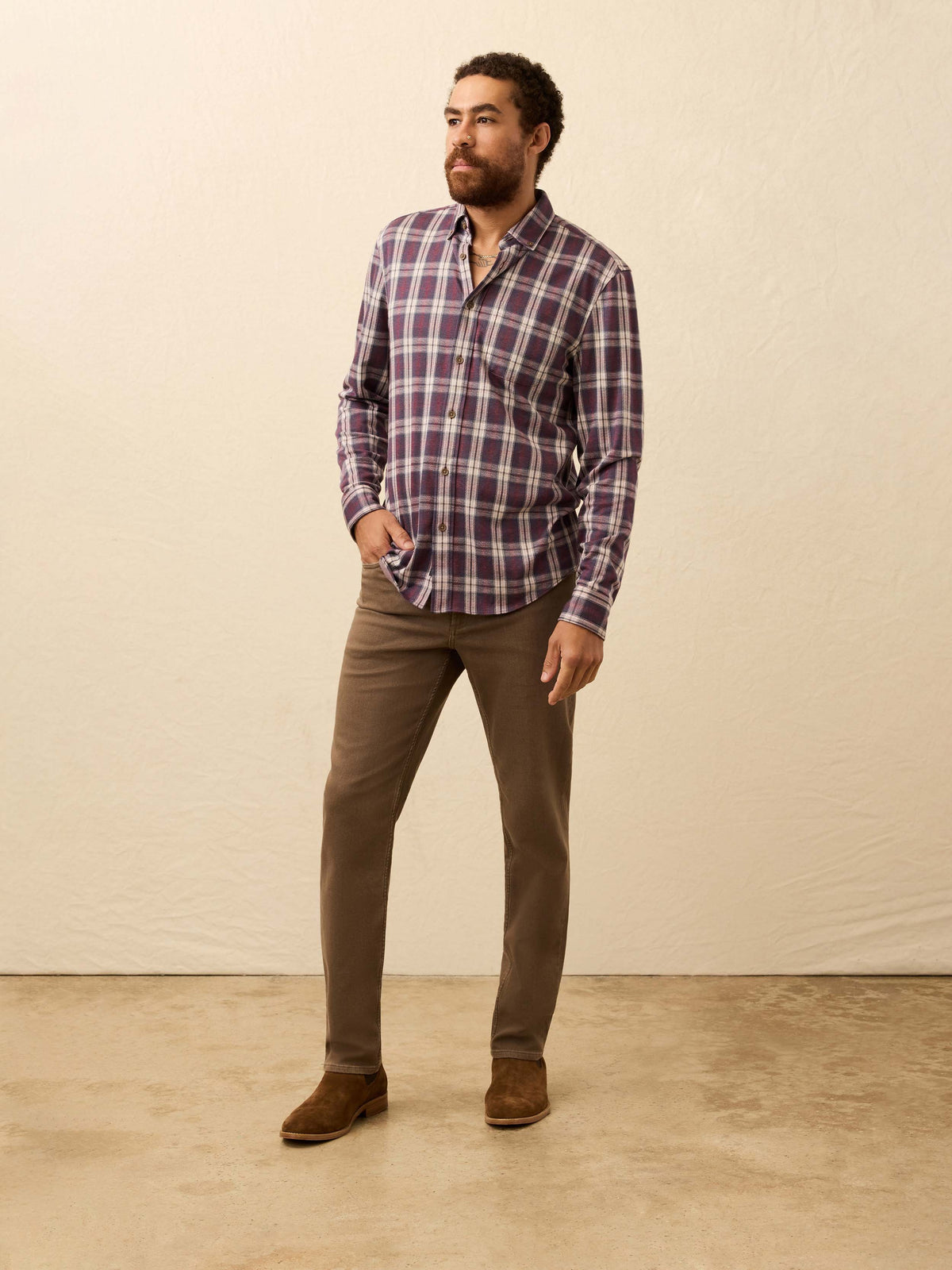 Coastline Knit Shirt - Burgundy Oak Plaid