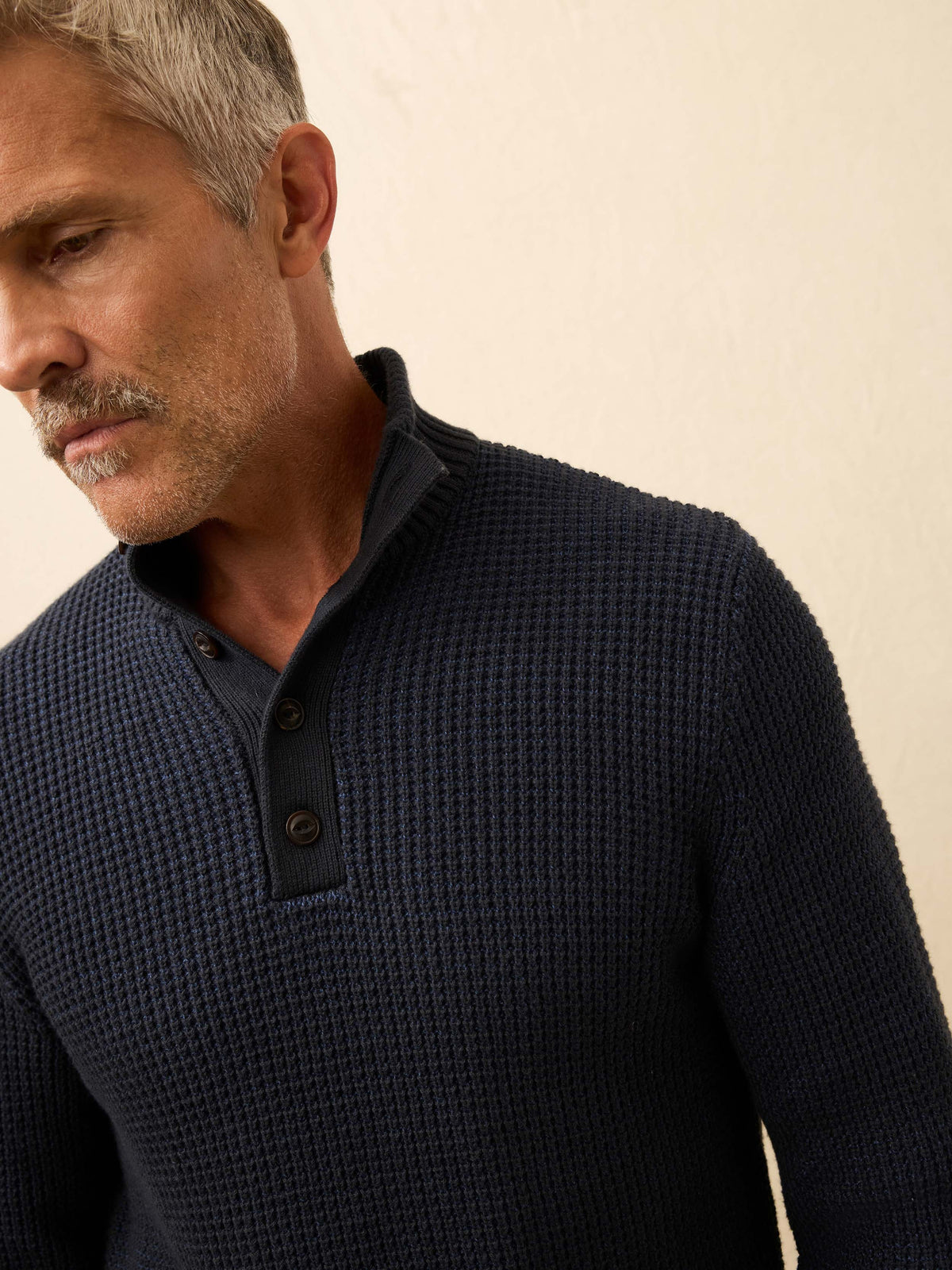 Quarter Button Sweater - Winter Navy