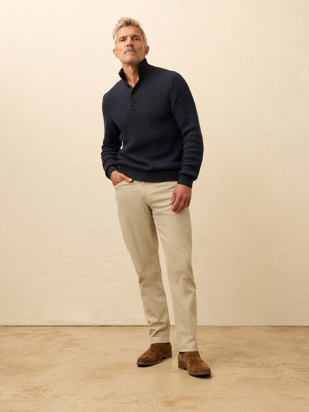 Quarter Button Sweater - Winter Navy