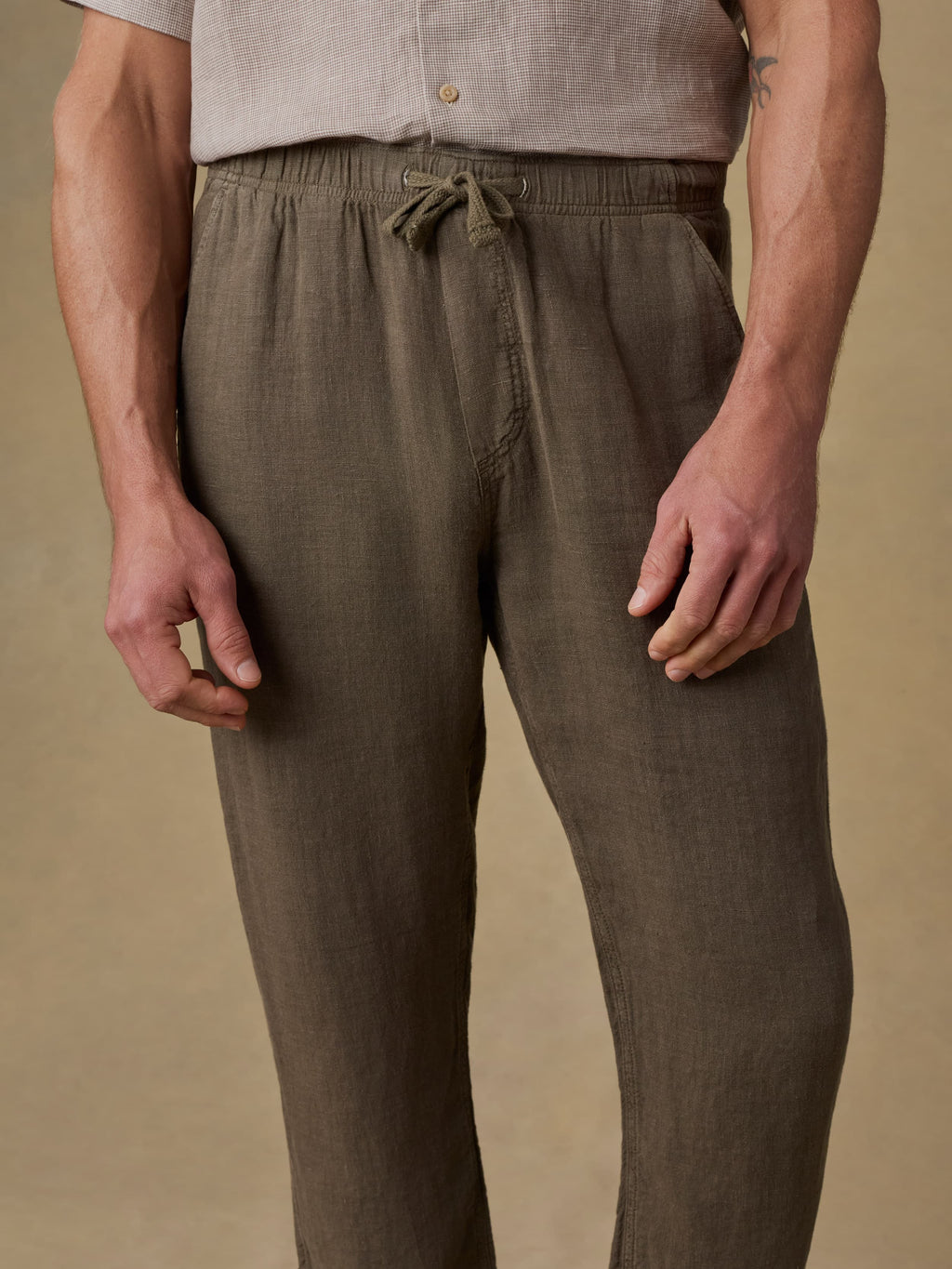 Linen Drawstring Pant - Dark Palm
