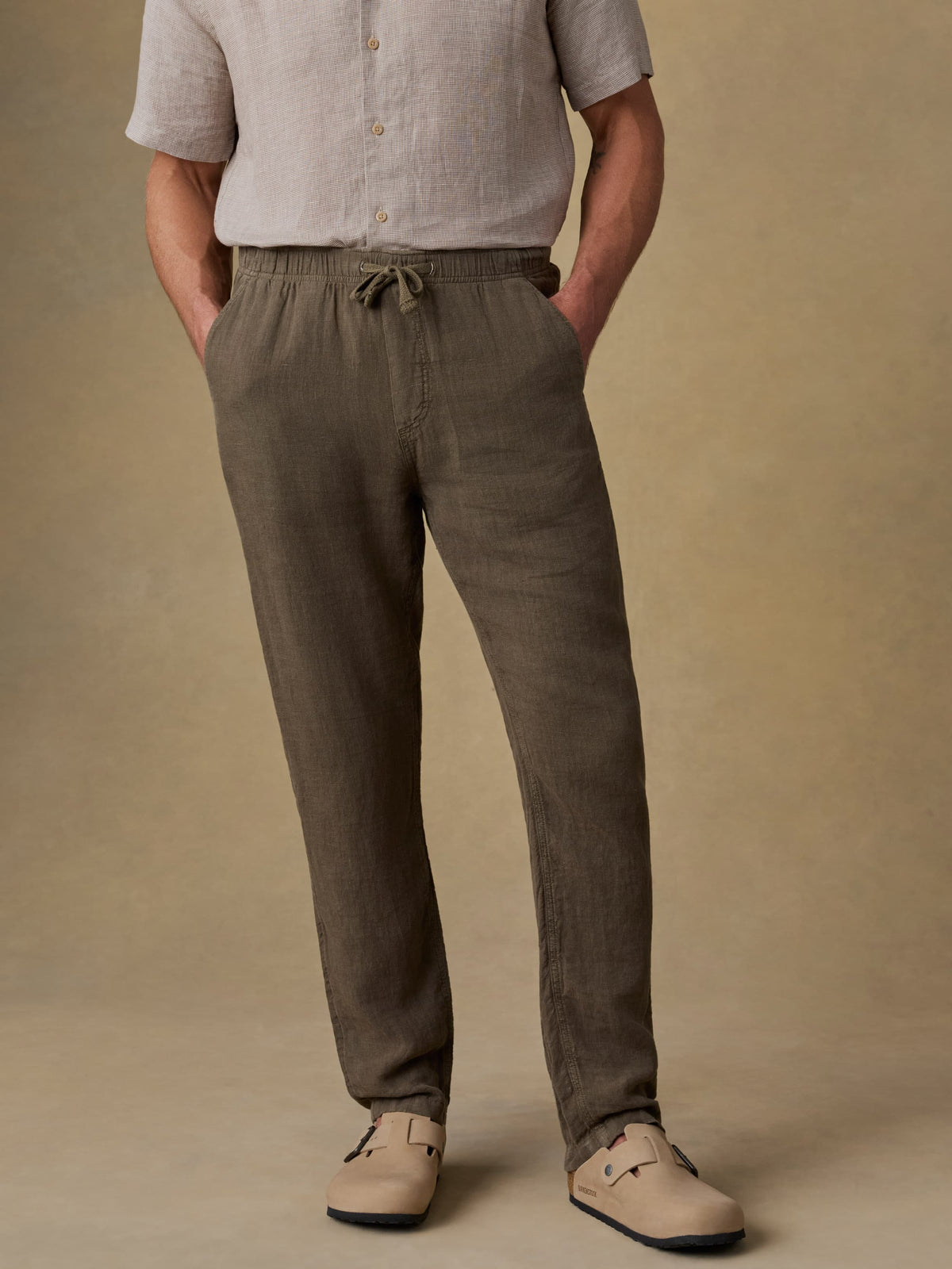 Linen Drawstring Pant - Dark Palm
