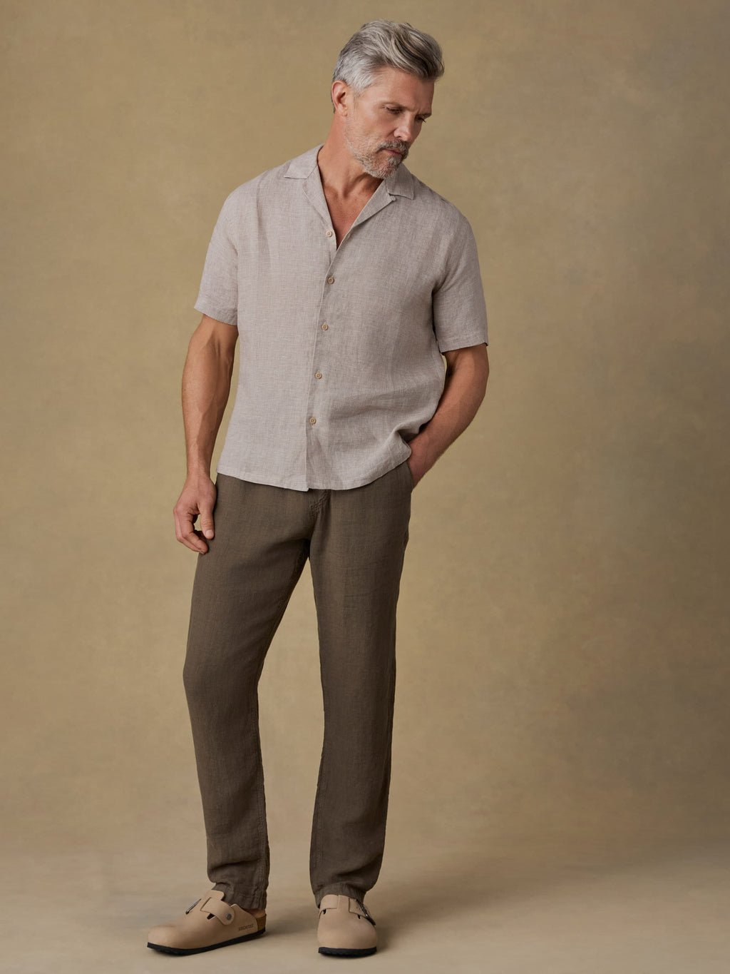 Linen Drawstring Pant - Dark Palm