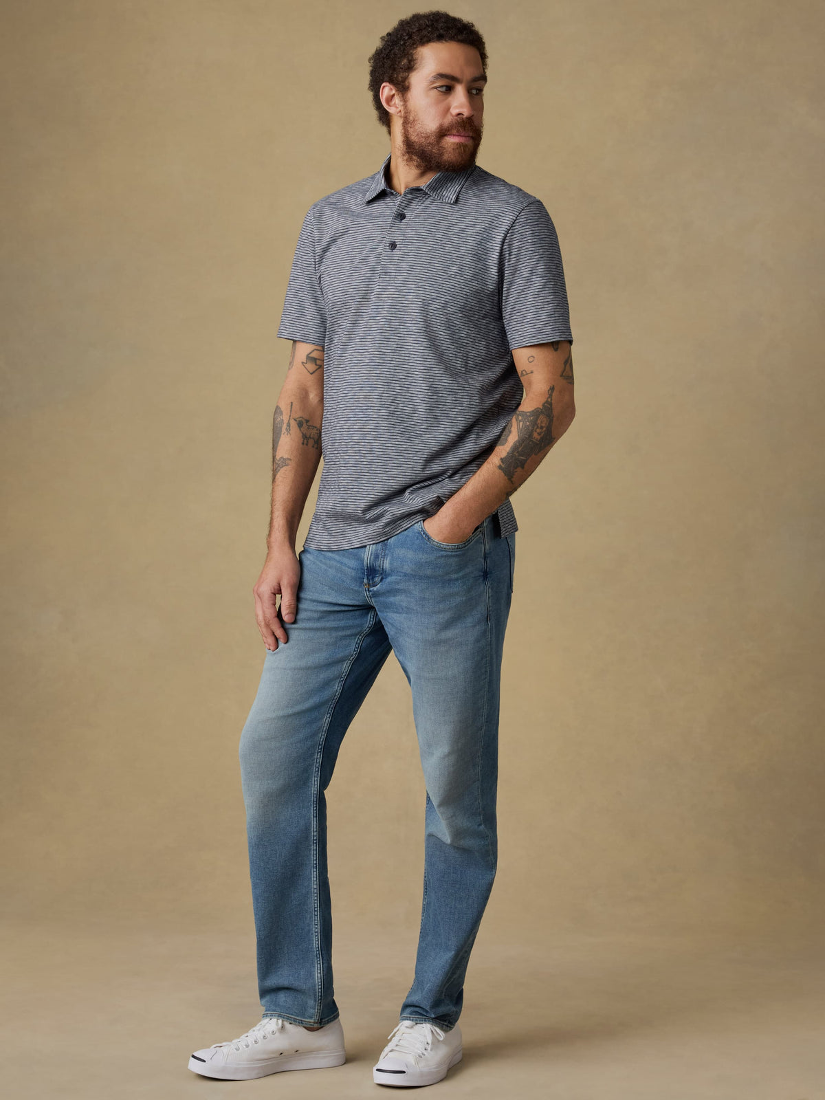 Sunwashed T-Shirt Polo - Dune Stripe Navy