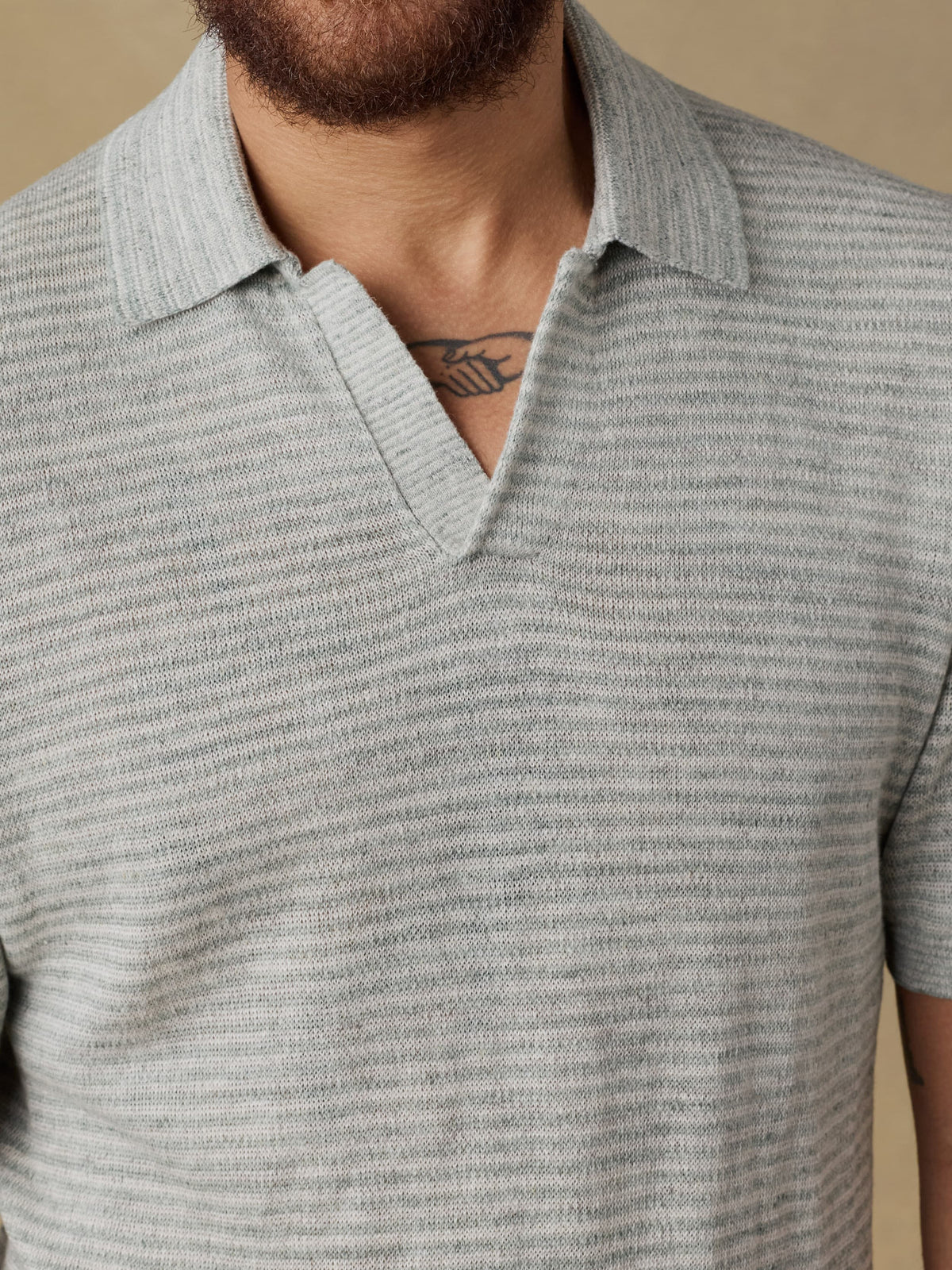 Short-Sleeve Linen Sweater Polo - Beach Tree Stripe