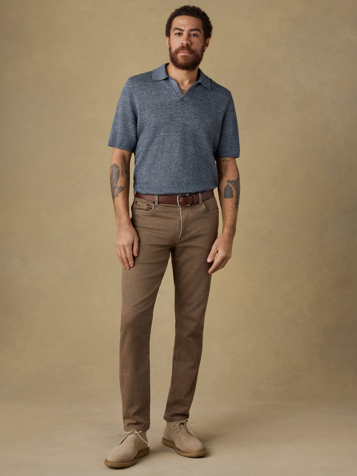 Short-Sleeve Linen Sweater Polo - Caribbean Navy Melange
