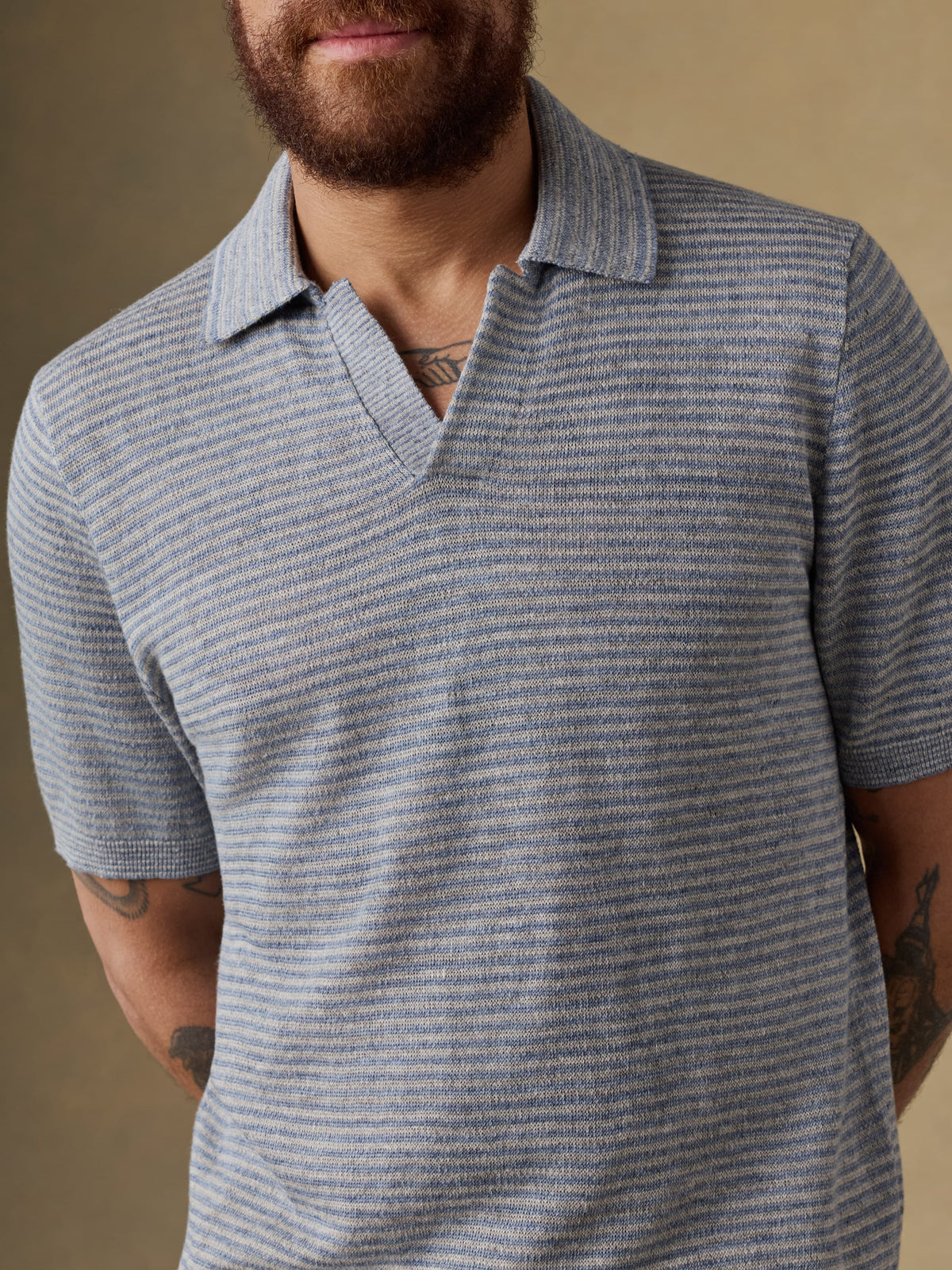 Short-Sleeve Linen Sweater Polo - Shore Rock Stripe