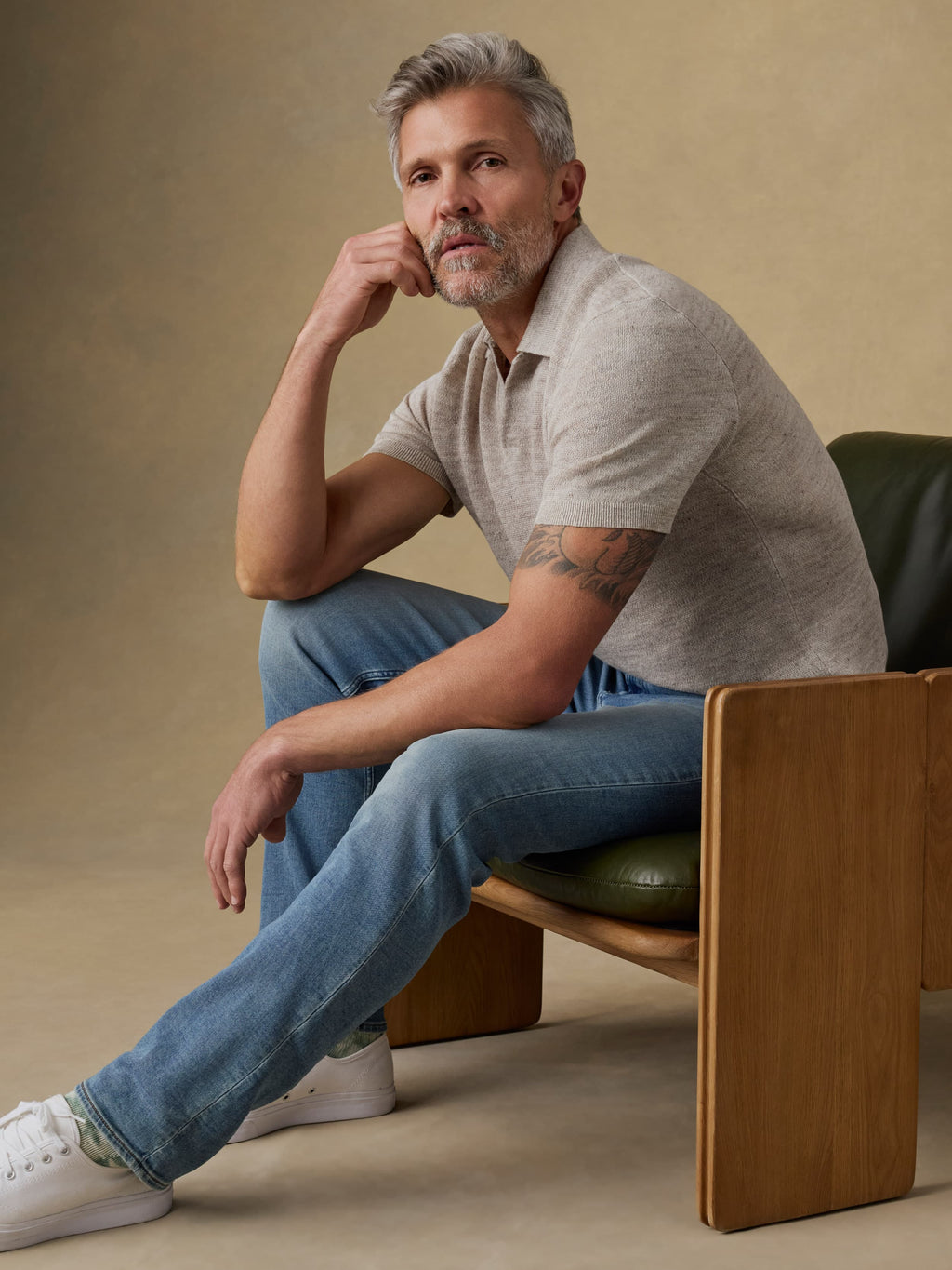 Short-Sleeve Linen Sweater Polo - Tropic Sands Melange