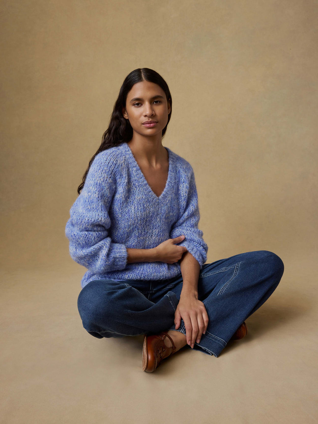 Apres Alpaca V Neck Pullover - Saltwater Blue