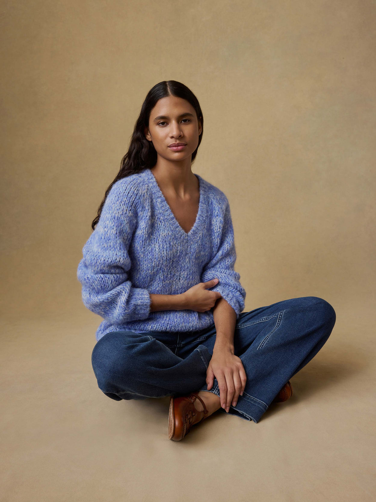 Apres Alpaca V Neck Pullover - Saltwater Blue