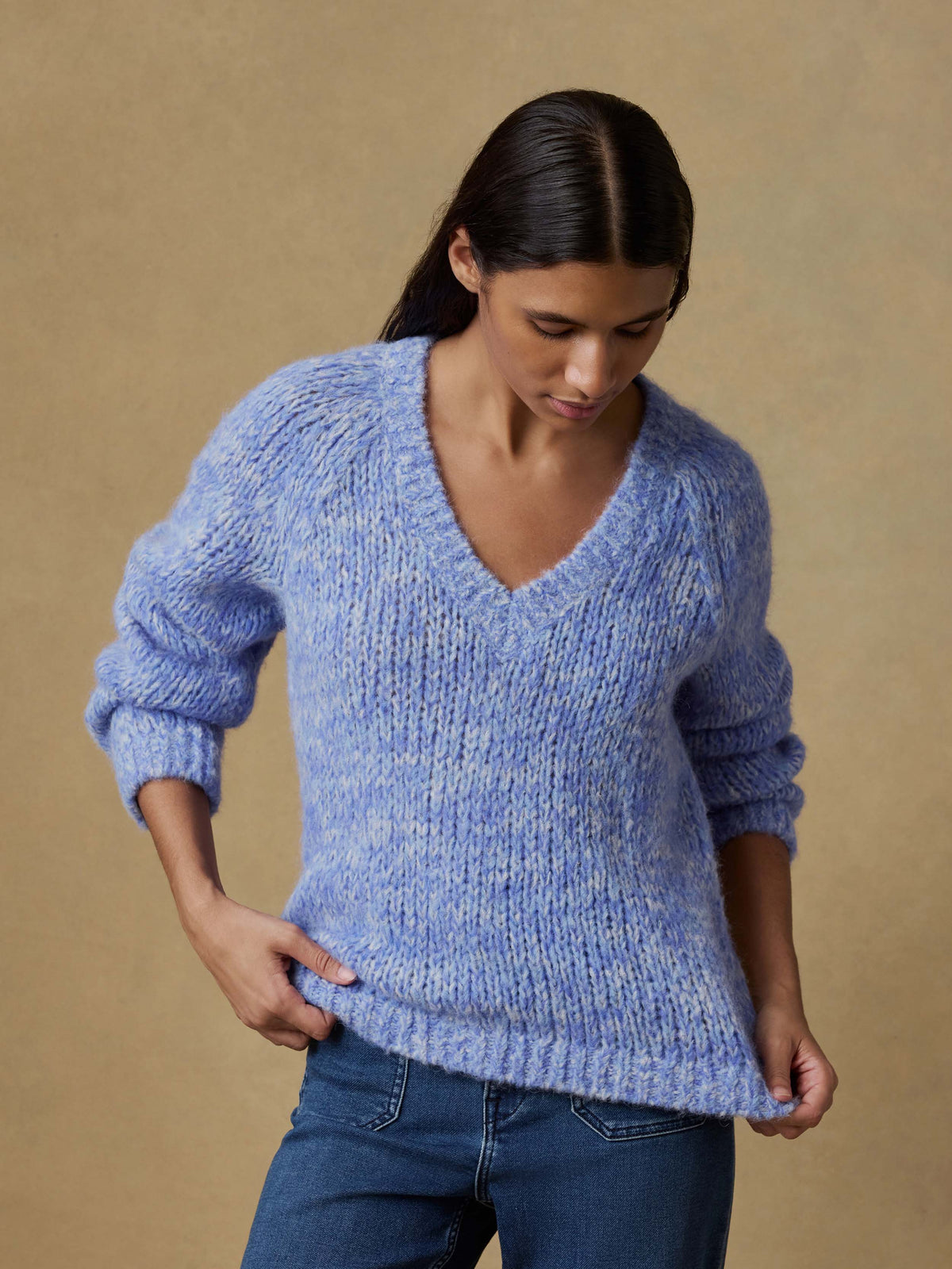 Apres Alpaca V Neck Pullover - Saltwater Blue